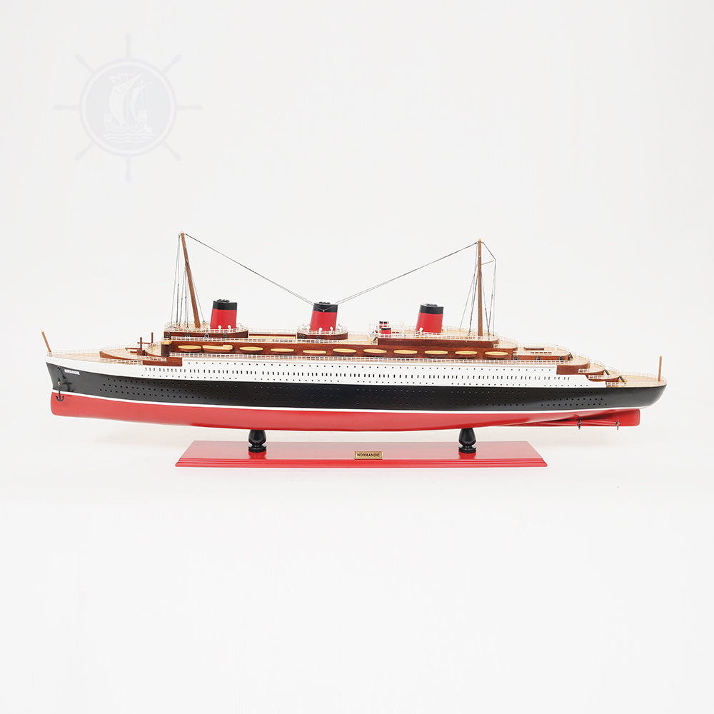 NORMANDIE CRUISE SHIP MODEL LARGE WITH DISPLAY CASE | High-quality Cruiser| Fully Assembled Wooden Model Ship