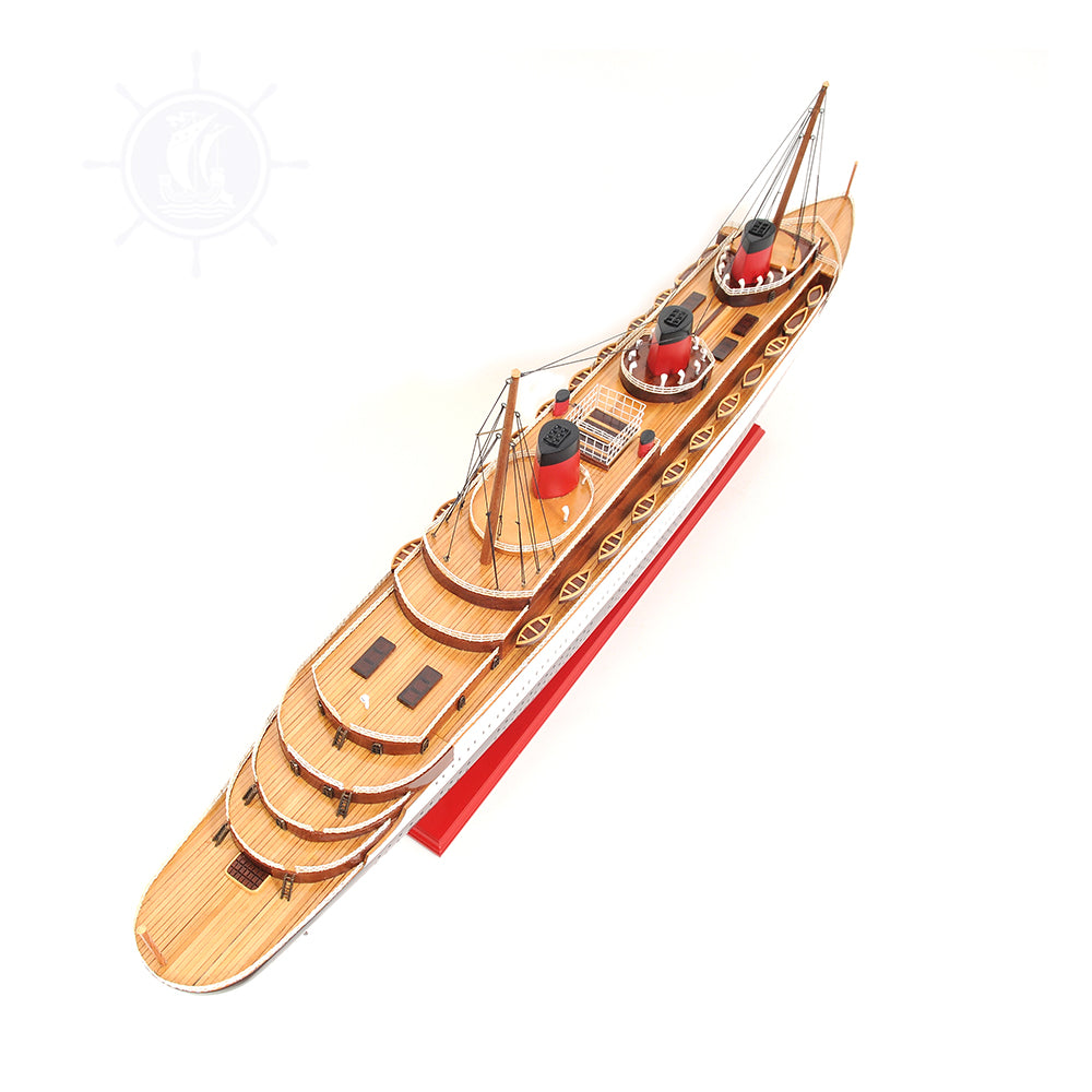 NORMANDIE CRUISE SHIP MODEL LARGE WITH DISPLAY CASE | High-quality Cruiser| Fully Assembled Wooden Model Ship