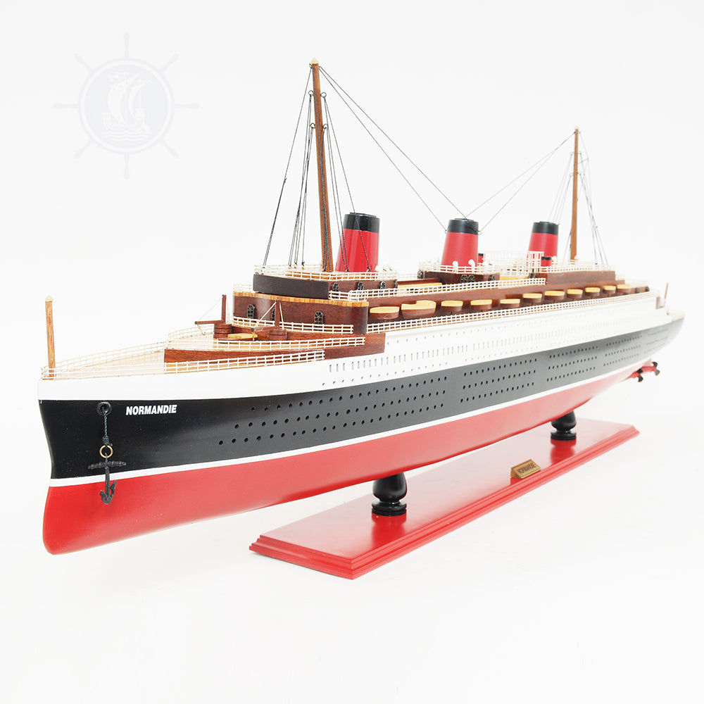 NORMANDIE CRUISE SHIP MODEL LARGE WITH DISPLAY CASE | High-quality Cruiser| Fully Assembled Wooden Model Ship